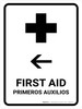 First Aid With Left Arrow White Bilingual Spanish Portrait - Wall Sign First Aid With Left Arrow White Bilingual Spanish Portrait - Wall Sign