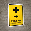 First Aid With Right Arrow Yellow Bilingual Spanish Portrait - Wall Sign