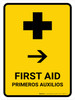 First Aid With Right Arrow Yellow Bilingual Spanish Portrait - Wall Sign