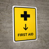 First Aid With Down Arrow Yellow Portrait - Wall Sign First Aid With Down Arrow Yellow Portrait - Wall Sign