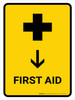 First Aid With Down Arrow Yellow Portrait - Wall Sign First Aid With Down Arrow Yellow Portrait - Wall Sign