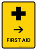 First Aid With Right Arrow Yellow Portrait - Wall Sign