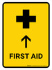 First Aid With Up Arrow Yellow Portrait - Wall Sign