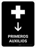 First Aid With Down Arrow Black Spanish Portrait - Wall Sign