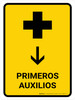 First Aid With Down Arrow Yellow Spanish Portrait - Wall Sign