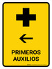 First Aid With Left Arrow Yellow Spanish Portrait - Wall Sign