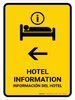 Hotel Information With Left Arrow Yellow Bilingual Spanish Portrait - Wall Sign