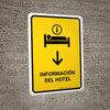 Hotel Information With Down Arrow Yellow Spanish Portrait - Wall Sign