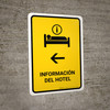 Hotel Information With Left Arrow Yellow Spanish Portrait - Wall Sign