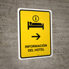 Hotel Information With Right Arrow Yellow Spanish Portrait - Wall Sign Hotel Information With Right Arrow Yellow Spanish Portrait - Wall Sign
