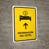 Hotel Information With Up Arrow Yellow Spanish Portrait - Wall Sign