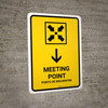 Meeting Point With Down Arrow Yellow Bilingual Spanish Portrait - Wall Sign