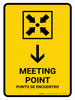Meeting Point With Down Arrow Yellow Bilingual Spanish Portrait - Wall Sign