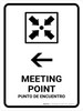 Meeting Point With Left Arrow White Bilingual Spanish Portrait - Wall Sign