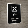 Meeting Point With Left Arrow Black Portrait - Wall Sign