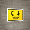 Telephone With Down Arrow Yellow Bilingual Spanish Landscape - Wall Sign
