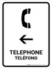 Telephone With Left Arrow White Bilingual Spanish Portrait - Wall Sign