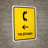 Telephone With Left Arrow Yellow Spanish Portrait - Wall Sign
