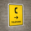 Telephone With Right Arrow Yellow Spanish Portrait - Wall Sign