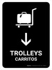 Trolleys With Down Arrow Black Bilingual Spanish Portrait - Wall Sign