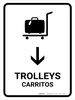 Trolleys With Down Arrow White Bilingual Spanish Portrait - Wall Sign