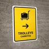 Trolleys With Right Arrow Yellow Bilingual Portrait - Wall Sign