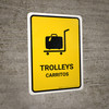 Trolleys Yellow Bilingual Spanish Portrait - Wall Sign Trolleys Yellow Bilingual Spanish Portrait - Wall Sign