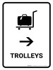 Trolleys With Right Arrow White Portrait - Wall Sign Trolleys With Right Arrow White Portrait - Wall Sign