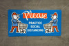 Please Practice Social Distancing with Emoji Shopper Blue - Banner