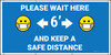Please Wait here Keep a Safe Distance with Facemask Emoji Blue - Banner