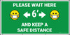 Please Wait here Keep a Safe Distance with Facemask Emoji Green - Banner