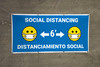 Social Distancing Bilingual Spanish Blue with Facemask Emojis - Banner