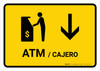 ATM With Down Arrow Yellow Bilingual Spanish Landscape - Wall Sign