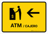 ATM With Left Arrow Yellow Bilingual Spanish Landscape - Wall Sign