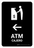 ATM With Left Arrow Black Bilingual Spanish Portrait - Wall Sign