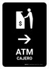 ATM With Right Arrow Black Bilingual Spanish Portrait - Wall Sign