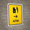 ATM With Right Arrow Yellow Portrait - Wall Sign
