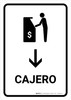 ATM With Down Arrow White Spanish Portrait - Wall Sign