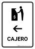 ATM With Left Arrow White Spanish Portrait - Wall Sign