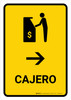 ATM With Right Arrow Yellow Spanish Portrait - Wall Sign