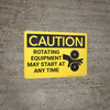 Caution: Rotating Equipment May Start At Any Time - Wall Sign