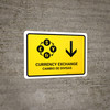 Currency Exchange With Down Arrow Yellow Bilingual Spanish Landscape - Wall Sign