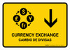 Currency Exchange With Down Arrow Yellow Bilingual Spanish Landscape - Wall Sign