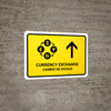 Currency Exchange With Up Arrow Yellow Bilingual Spanish Landscape - Wall Sign