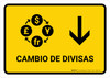 Currency Exchange With Down Arrow Yellow Spanish Landscape - Wall Sign Currency Exchange With Down Arrow Yellow Spanish Landscape - Wall Sign