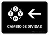Currency Exchange With Left Arrow Black Spanish Landscape - Wall Sign Currency Exchange With Left Arrow Black Spanish Landscape - Wall Sign