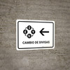 Currency Exchange With Left Arrow White Spanish Landscape - Wall Sign Currency Exchange With Left Arrow White Spanish Landscape - Wall Sign