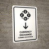 Currency Exchange With Down Arrow White Bilingual Portrait - Wall Sign