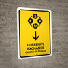 Currency Exchange With Down Arrow Yellow Bilingual Portrait - Wall Sign