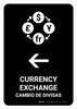 Currency Exchange With Left Arrow Black Bilingual Spanish Portrait - Wall Sign